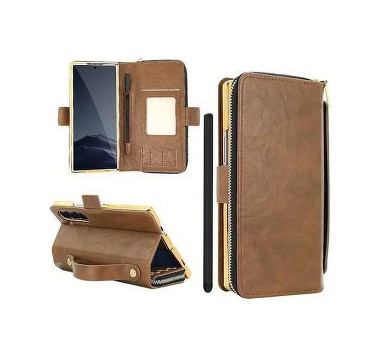 Trendooze Turcoshop11 Galaxy Z Fold 7 Yapay Deri Kart Yuvası Kılıf Ve El Kayışlı Cüzdan