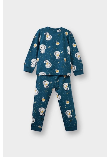 Defacto Erkek Bebek Snoopy Pijama Takımı Uzun Kollu Penye Üst Uzun Alt F3580a525aube785 Mavi