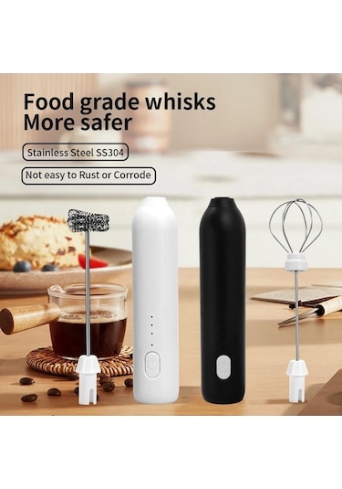 Ulzyvf Yumurta Tip-c Süt Siyah Siyah Şarj Pişirme Mini Makinesi Köpürtücü Köpük Kahve Kablosuz In Hız Elektrikli El Çırpma Çırpıcı Araçları 3 2 1 + Ot Siyah