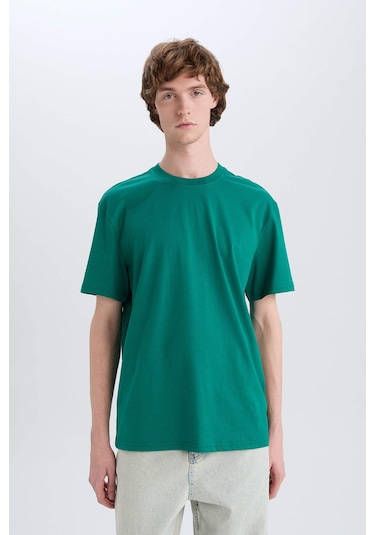 DeFacto %100 Pamuk New Regular Fit Bisiklet Yaka Basic Düz Kısa Kollu Tişört V7699AZ25SPGN1041