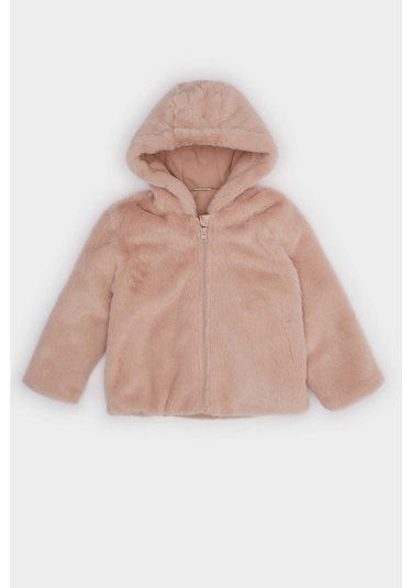 Defacto Kız Bebek Kapüşonlu Fermuarlı Peluş Mont C5319a525aubr86 Pembe