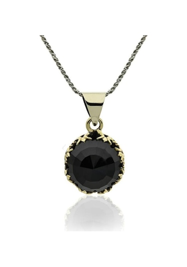 Oniks Taşlı Lale Motifli Yuvarlak Otantik Gümüş Kadın Set Rs10023