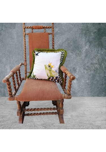 Kurbağa Çift Taraflı Dekoratif Püsküllü - Saçaklı Kırlent Kılıfı Karışık/Çok Renkli