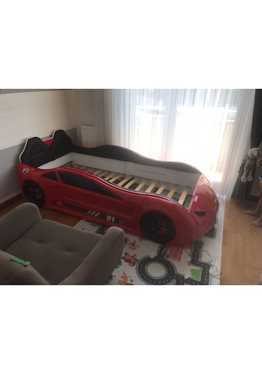 Lambo - Kapılı, Koltuklu Arabalı Yatak, Premium, Kırmızı Tek Kişilik