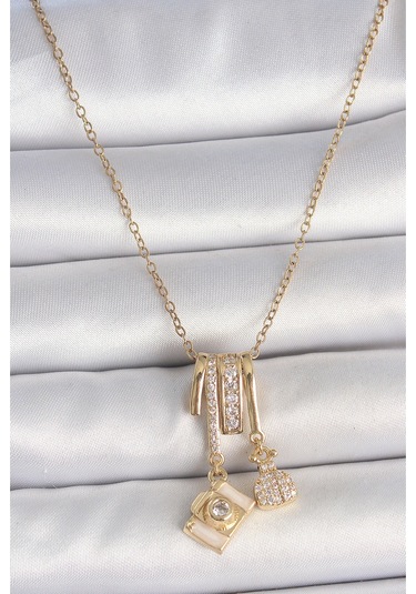 316l Çelik Gold Renk Zirkon Taşlı Sallantı Fotoğraf Makinası Figür Charm Kadın Kolye Diğer