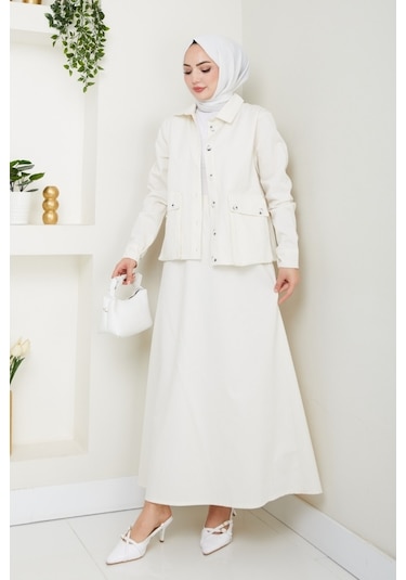 Körük Cepli Gömlek Etek İkili Takım 1551 - Ekru Ekru