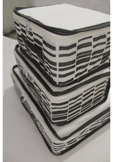 Adarya Home Zebra Desen Valiz Düzenleyici Bavul İçi Organizer Set 6'lı Beyaz