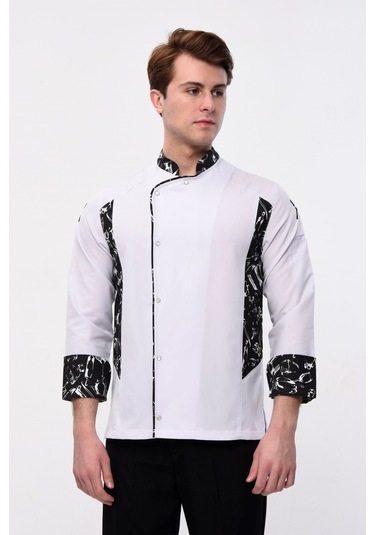 Uniprom Uzun Kollu Aşçı Ceketi Önlük Şef, Garson Beyaz-siyah