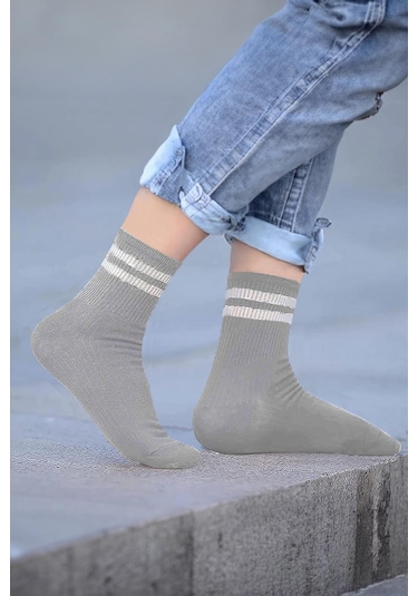 Çizgili Tenis Çorabı Kolej Çorap Unisex 2 Adet 001