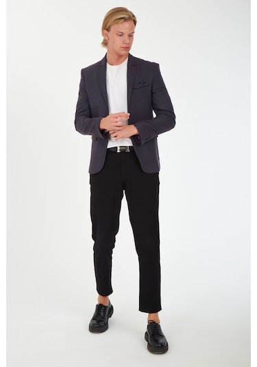 Sposo G-211 Dar Kalıp Desenli Füme Erkek Blazer Ceket Füme