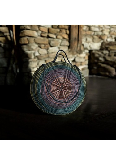 Hasır Çanta, Silindir Çanta, Tasarım Çanta, Siyah Silindir El Çantası Çok Renkli