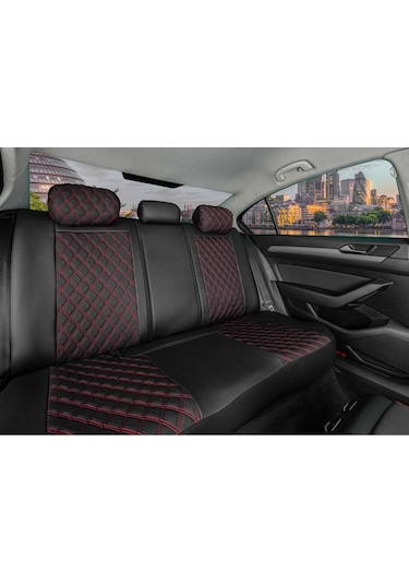 Dacia Sandero 2022 Lüx Yarı Deri Oto Koltuk Kılıfı Ön Arka Takım İstanbul Serisi Siyah Kırmızı