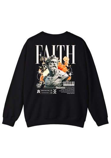 Baskılı Unisex, Sıfır Yaka Regular Sweatshirt Siyah