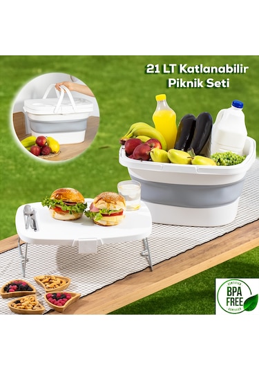 Porsima 07-1304 Katlanır Piknik Sepeti Masalı 21 L Beyaz