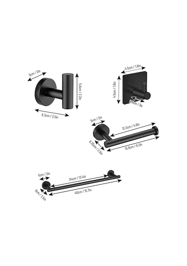 Parça Banyo Donanım Aks. Seti Havlu Çubuğu Bornoz Kancaları Tuvalet Kağıdı Tut Paslanmaz Çelik Duvara Banyo-bornoz Askısı 58688256 Siyah Parça Banyo Donanım Aks. Seti Havlu Çubuğu Bornoz Kancaları Tuvalet Kağıdı Tut Paslanmaz Çelik Duvara Banyo-bornoz Askısı 58688256 Siyah