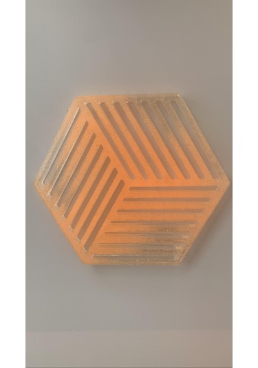 Turuncu Simli Süslemeli Epoksi Bardak Altlığı Geometrik Desen Turuncu