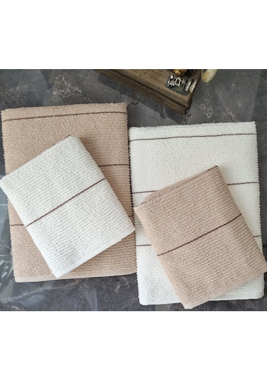 Sahara 50 x 85 ve 70 x140 CM 4'lü Banyo Havlu Set Bej - Krem