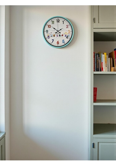 36 Cm Turkuaz Çocuk Odası Duvar Saati Açık