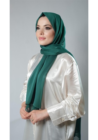 Zümrüt Düz Klasik Şal Şifon Kumaş Janjan Abiye 202108 37 Zümrüt