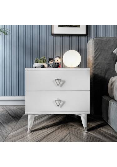 Simple 2 Çekmeceli Komodin Smp5002 Beyaz Gümüş