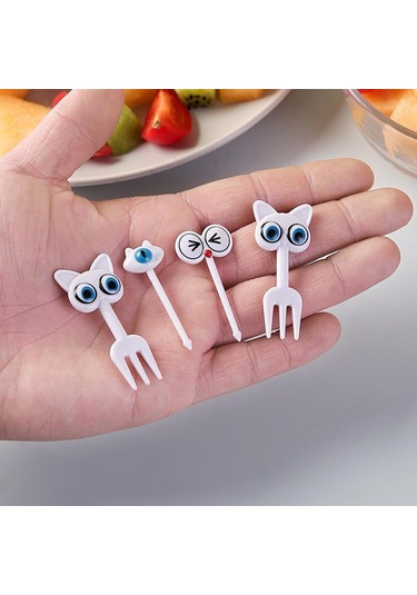 8 Adet Sevimli Kedi Gözü Meyve Çatalı Yaratıcı Hayvan Meyve Çubukları Mini Karikatür Bento Çocuk Dekorasyonu Ev Çok Renkli