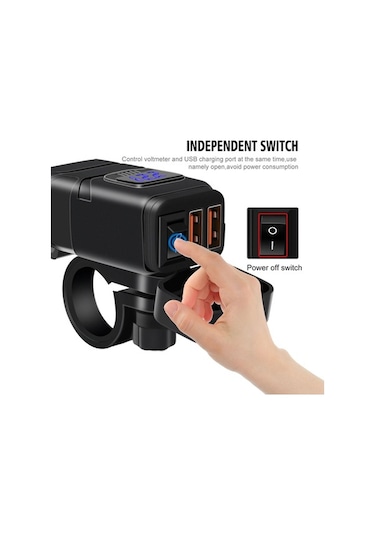Pazly Çift Usb Portlu Qc3.0 Motorcu Şarj Cihazı - 12v Voltmetreli Hızlı Şarj