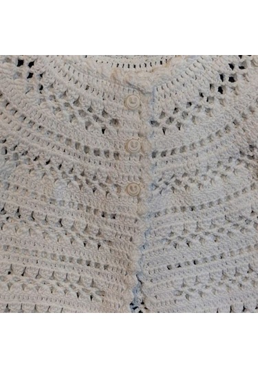 Uretti - Talia 8659 4701 El Örgüsü Koton İp Kız Çocuk Beyaz Hırka- 0-6 Ay Beyaz