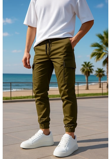 Kargo Cepli Paraşüt Kumaş Haki Renk Erkek Pantolon-1818 haki