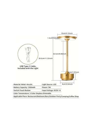 Boatshop1 Altın Usb Led Masa Lambası Modern Üç Renkli Ayarlanabilir Ortam Işığı Dahili Pil 36v Oda Parti Dekor Gece Lambası Altın