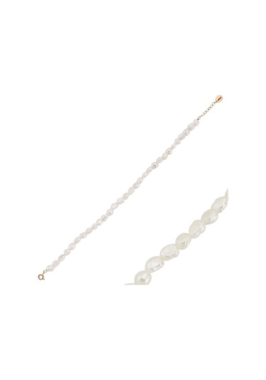 7,5 Mm Yassı Barok İnci Bileklik 18 Cm / Rose Rose Pembe Altın