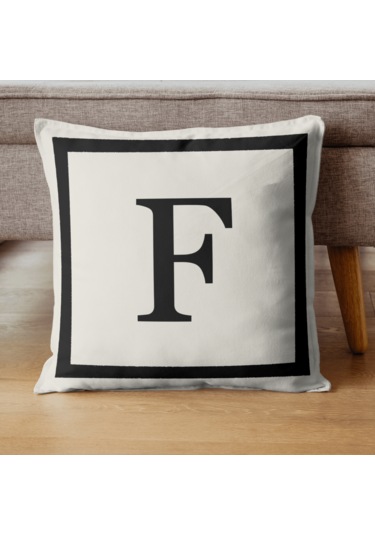 Harfli Kırlent Kılıfı - F Harfi - Dekoratif Kırlent Kılıfı Krem