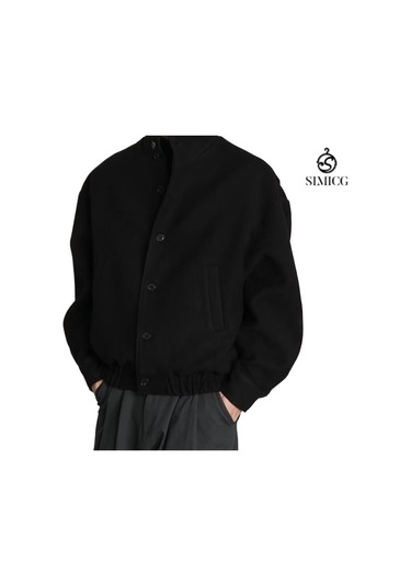 Erkek Sonbahar Ve Kış Dik Yaka Günlük Ceket Siyah