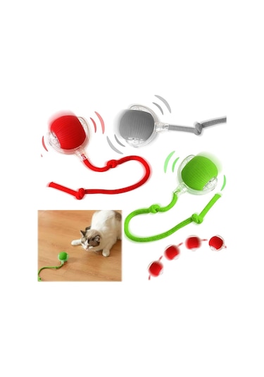 Pribor Kediler Ve Köpekler İçin Kuyruklu Etkileşimli Oyun Topu, İpli Usb Şarjlı 3 Modlu 1 Adet