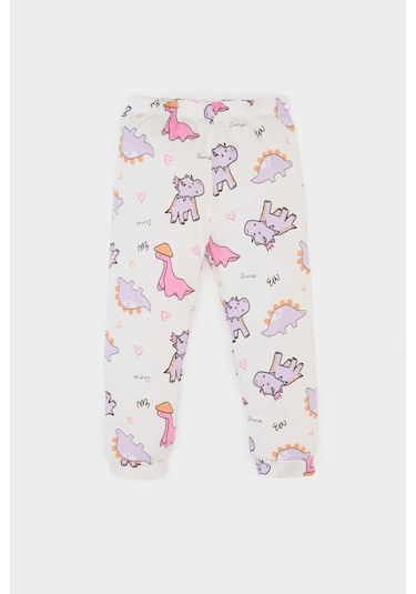 Defacto %100 Pamuklu Dinozor Baskılı Pijama Takımı Kız Bebek E1547A525SM Ekru