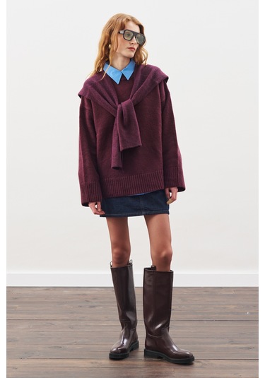 Chunky Oversıze Kazak Bordo Bordo