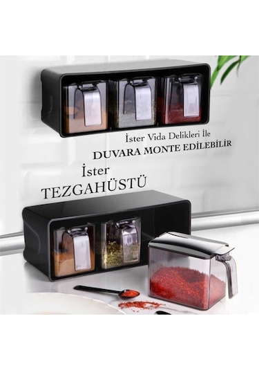 3 Lü Baharatlık Set Duvar Askılı Royaleks-l677 Asorti