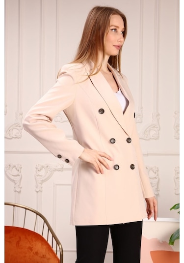 Aymeravm - Düğmeli Kadın Ceket - Rssm2604Ga Pudra
