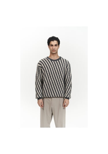 Elijah Şeritli Antrasit Erkek Triko Kazak Antrasit