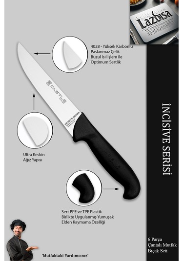 Incisive Serisi 6 Parça Mutfak Bıçak Seti Mavi Çantalı İncisive