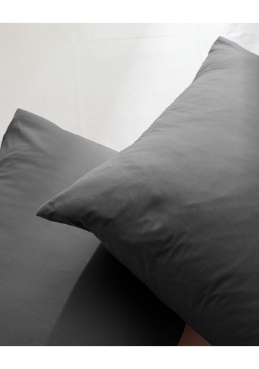 Manon %100 Pamuk Ranforce Düz 2'li Yastık Kılıfı Seti - Antrasit Gri