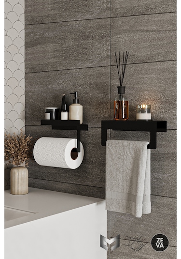 Siyah Duvara Monte Havluluk & Peçetelik Modern&dayanıklı 2'li Set Siyah