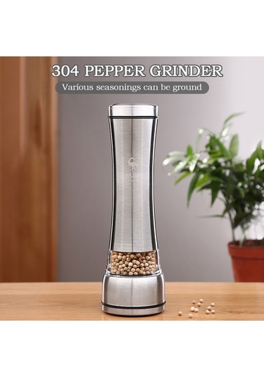 Teltree 304 Paslanmaz Çelik Baharat Değirmeni - Akrilik Gövde, Ayarlanabilir Öğütme, 300ml Kapasite 112 Karakter Gümüş