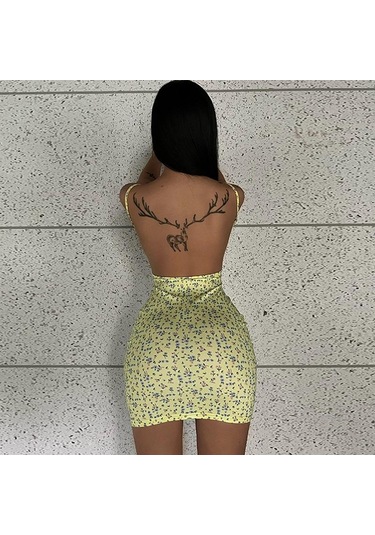 Kadın Sırtı Açık Benekli Seksi Dar Halter Elbiseler Pembe