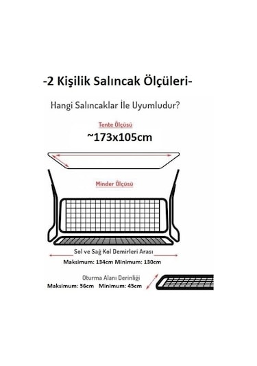 Mandaş Süngersiz 2 Kişilik Salıncak Minder Seti Pamuklu Kumaş -g Gri