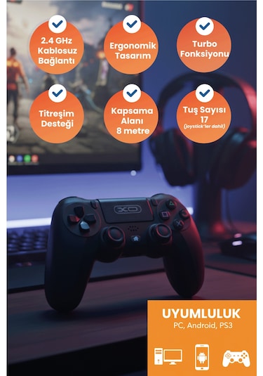 Gp4 2.4g Wireless Kablosuz Pilli Analog 2 Adet Oyun Kolu - Joystick