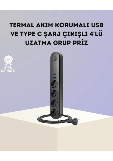 Ceylan Adam Akım Korumalı Çoklu Priz 4 Lü 2 Usb 1 Type-c 2500w Güçlü Tasarım Standart