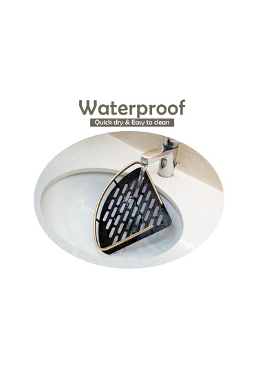 Yumruksuz Alüminyum Depolama Rafı Banyo Düzenleme Rafı, Geniş Kenarlı Tek Katmanlı Üçgen - Siyah + Altın Siyah Altın