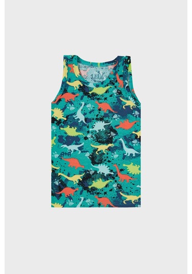 Lela Desenli Streç Pamuklu Bisiklet Yaka Atlet Boxer 2'Li Iç Giyim Erkek Çocuk Takım 6651010 Yeşil