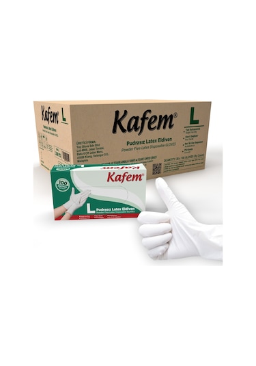 Kafem Beyaz Lateks Eldiven Pudrasız (L) 100 Lü X 20 Paket (Koli)