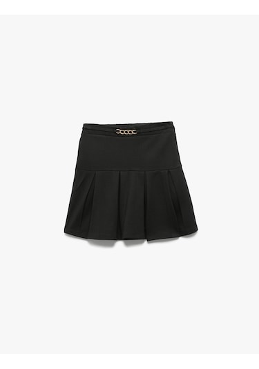 Koton Viskon Karışımlı Metal Kemer Detaylı Pileli Mini Etek Siyah 6wkg70012ak Siyah